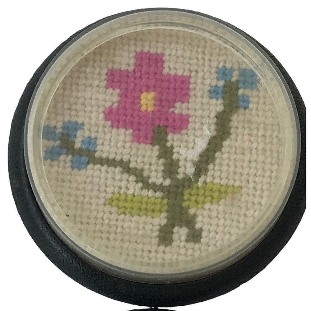 VTG Grannycore Coasters 4" Pink Green Cream Floral Needlepoint Plastic Covers 4 - Picture 4 of 5